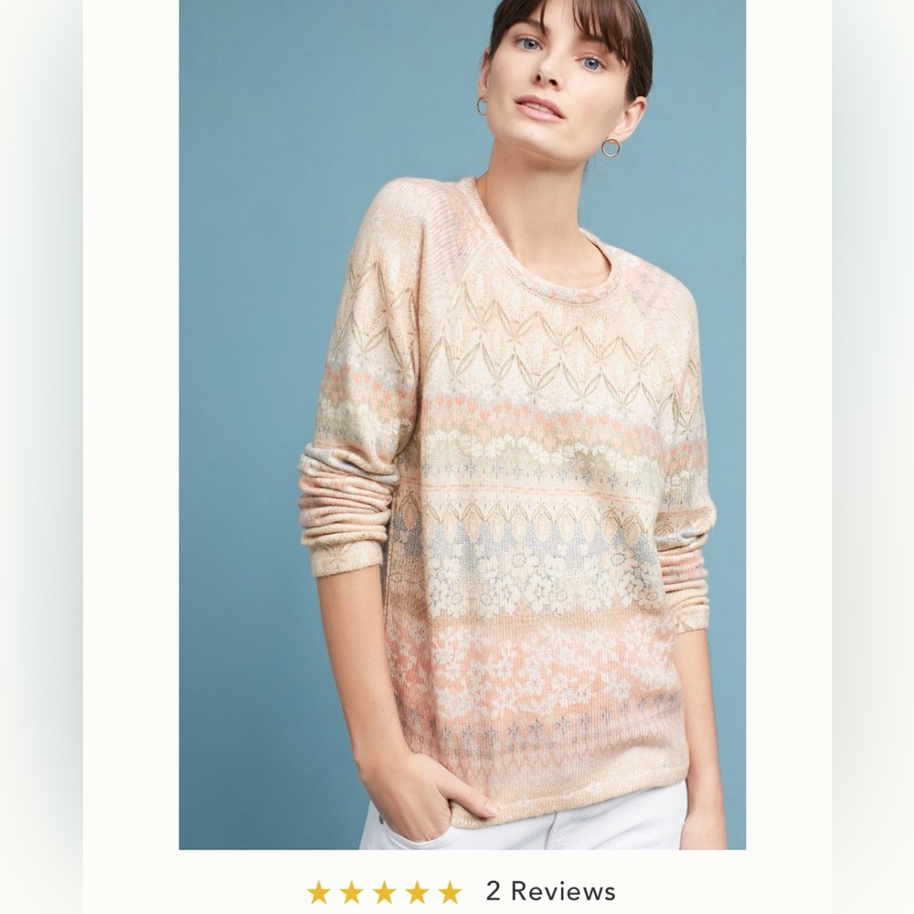 Anthropologie Floral Fair Isle Pullover Sweater